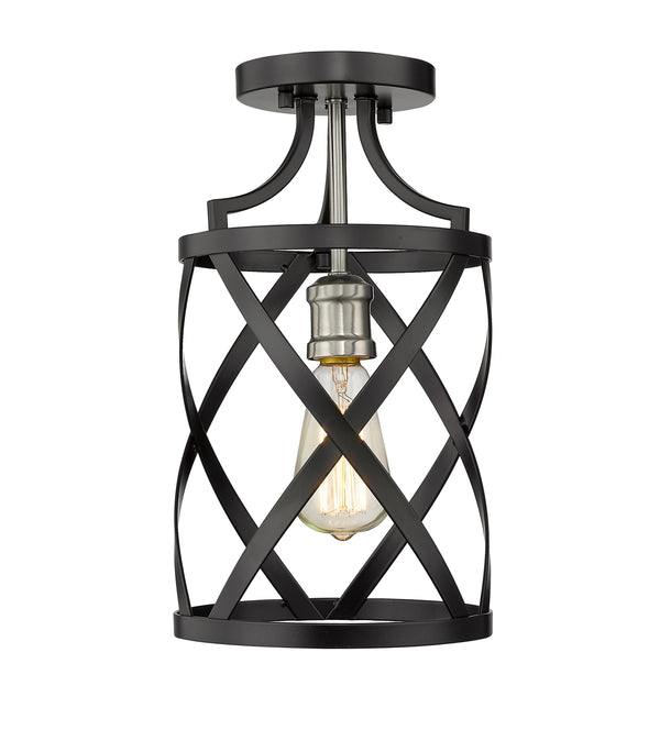 Malcalester 1 Light Flush Mount in Matte Black + Brushed Nickel Finish