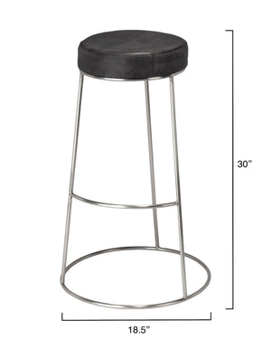  Henry Round Leather Bar Stool, Charcoal