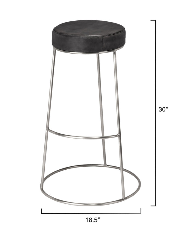  Henry Round Leather Bar Stool, Charcoal