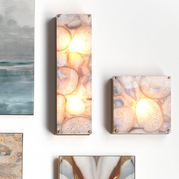 Adeline Rectangle Wall Sconce, Agate Resin and Antique Brass