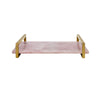 PINK QUARTZ TRAY WITH BRASS HANDLES