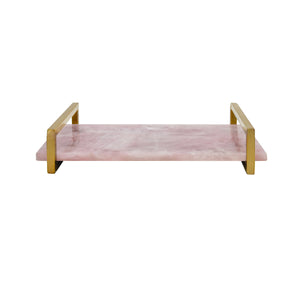 PINK QUARTZ TRAY WITH BRASS HANDLES