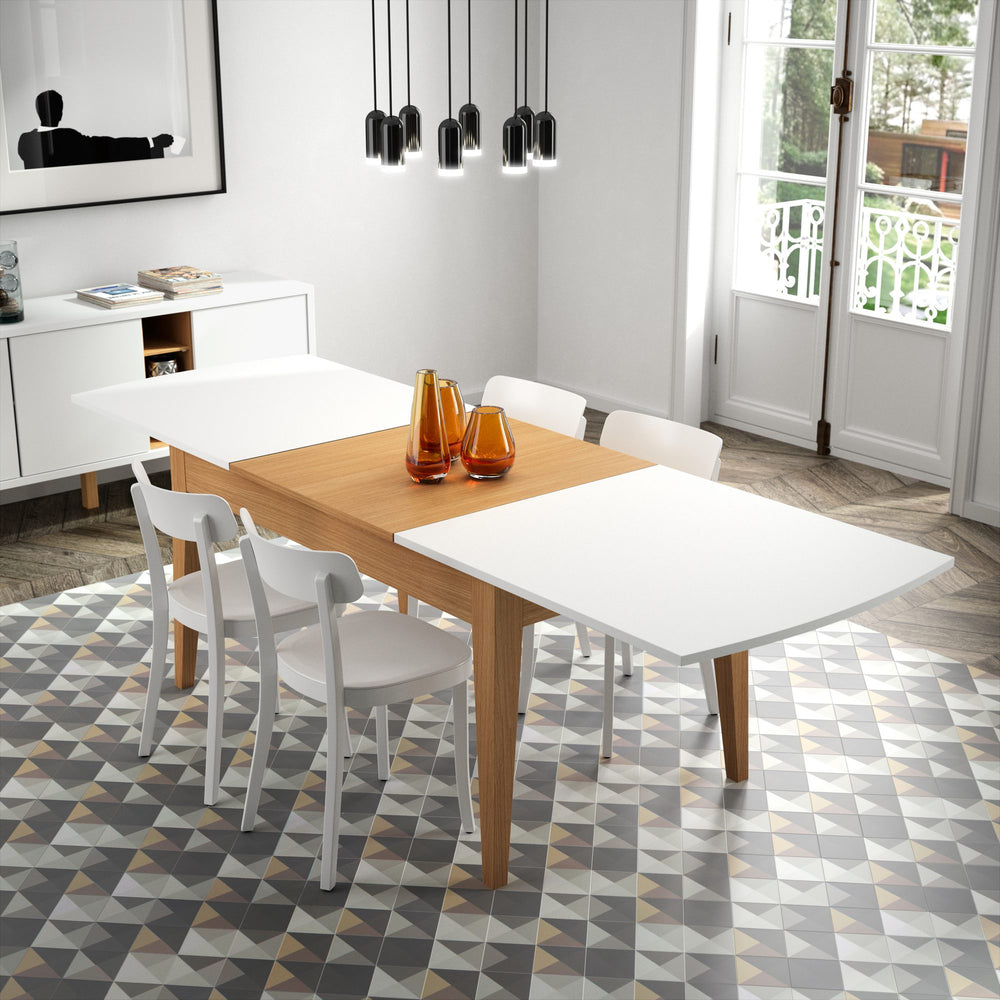 niche dining table in pure white / oak