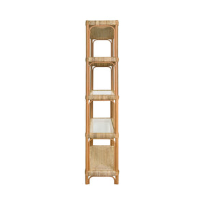 RATTAN ETAGERE WITH SEAGRASS WRAPPED AND CLEAR GLASS SHELVES