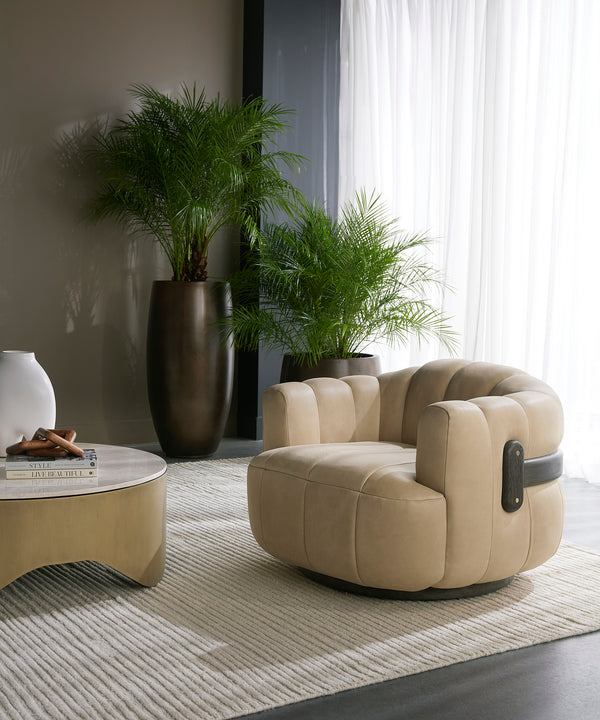 TADEO SWIVEL ARMCHAIR - DARK BROWN - SAHARA SAND LEATHER
