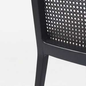 Clara Black Wood W/ Cream Fabric Seat and Cane Back Armless Dining Chair