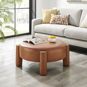 Elora Faux Leather Round Ottoman, Vintage Cider