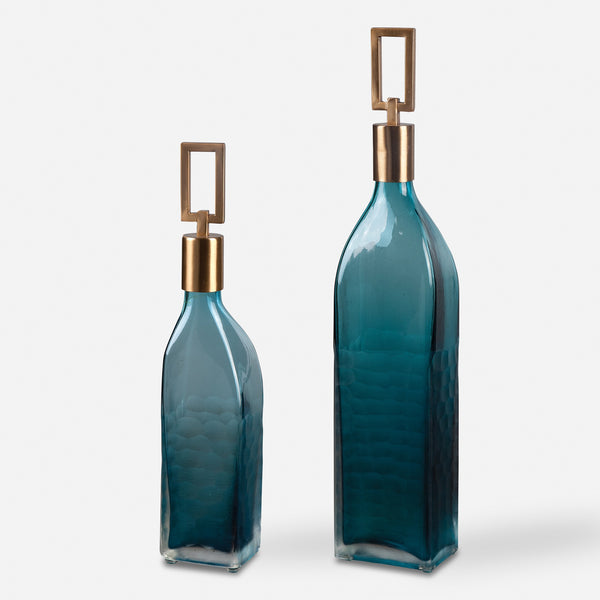 Annabella Teal Glass Bottles, S/2