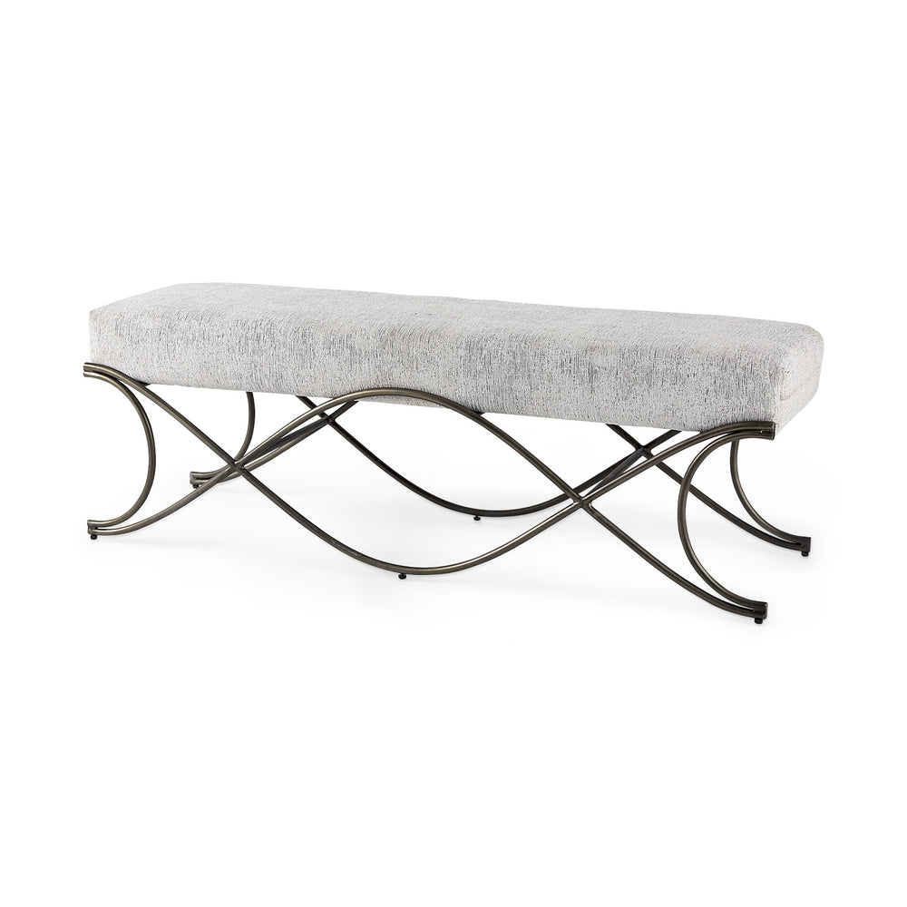 Ayla 55L x 17.6W x 18H Dark Gray Fabric Seat W/ Dark Nickel Metal Frame Bench