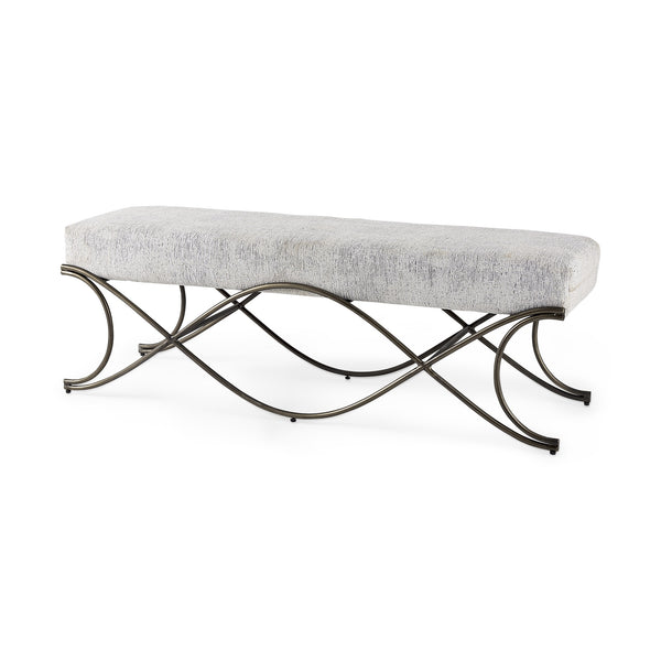 Ayla 55L x 17.6W x 18H Dark Gray Fabric Seat W/ Dark Nickel Metal Frame Bench