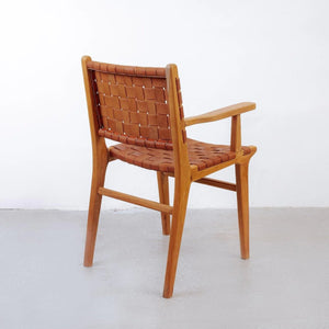 Cahyo Woven Leather Dining Arm Chair - Brown