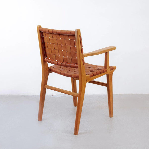 Cahyo Woven Leather Dining Arm Chair - Brown