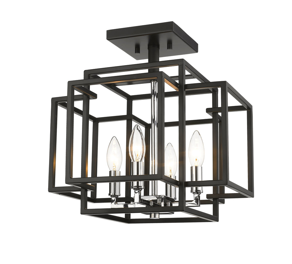 Titania 4 Light Semi Flush Mount in Black + Chrome Finish