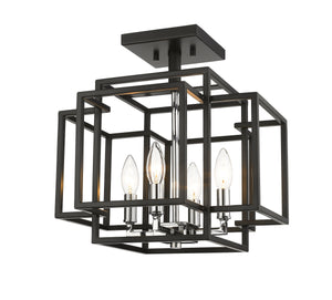 Titania 4 Light Semi Flush Mount in Black + Chrome Finish