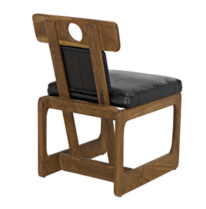 Buraco Teak Dining Chair with Gloss Finish and Black Leather Upholstery