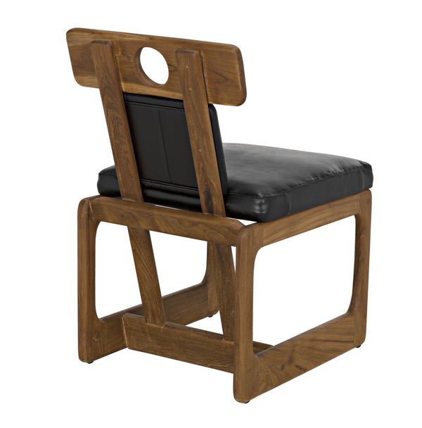 Buraco Teak Dining Chair with Gloss Finish and Black Leather Upholstery