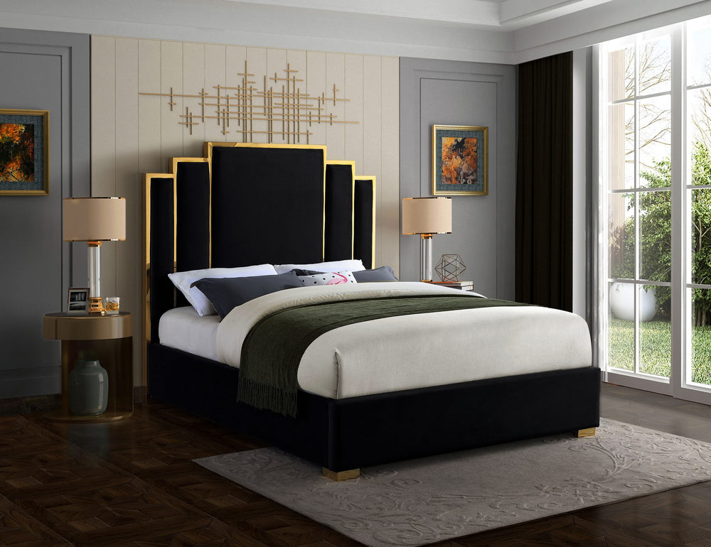 Geoffrey King Bed In Black Velvet