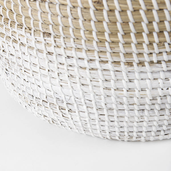 Maddie 13.8L x 13.8W X 15.0H (Set of 3) Light Brown W/White Dipped Seagrass Round Basket  W/ Handles