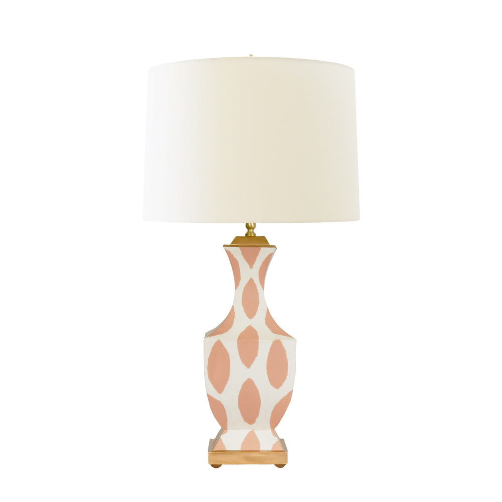 HANDPAINTED TOLE TABLE LAMP IN CORAL IKAT PATTERN