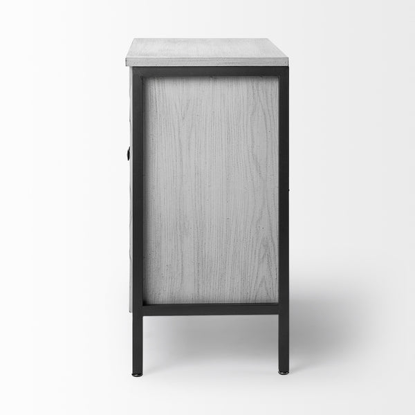 Savannah White Fir Veneer w/ Gray Metal 2-Door Accent Cabinet