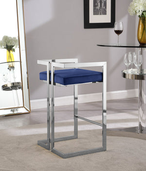 Winifred Stool In Navy Velvet and Chrome