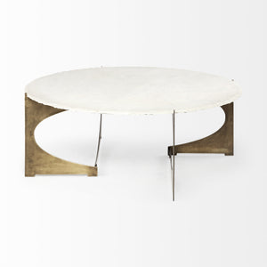 Reinhold 49" Round White Marble Top Gold Metal Base Coffee Table