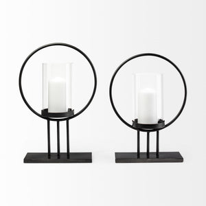 Saturn I Small Black Metal Table Candle Holder