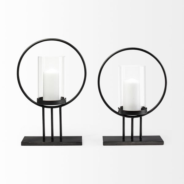 Saturn I Small Black Metal Table Candle Holder
