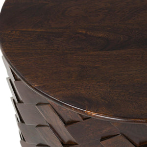 Shira Solid Wood Round Storage Coffee Table in Kona Brown Finish