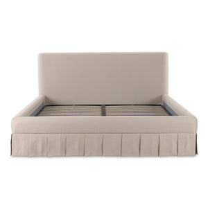 Moe's Maren King Bed Beige Upholstered with Pleat Base