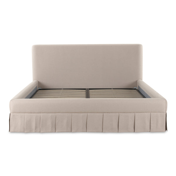 Moe's Maren King Bed Beige Upholstered with Pleat Base