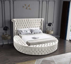 Lorena Queen Bed In Cream Velvet