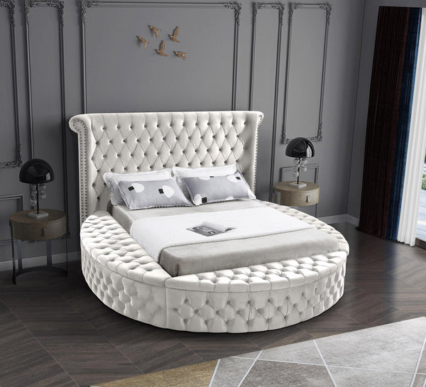 Lorena Queen Bed In Cream Velvet