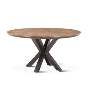 Bern 60" Round Table, Smoke Acacia, Natural Steel