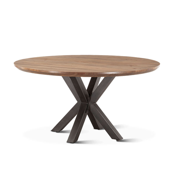 Bern 60" Round Table, Smoke Acacia, Natural Steel