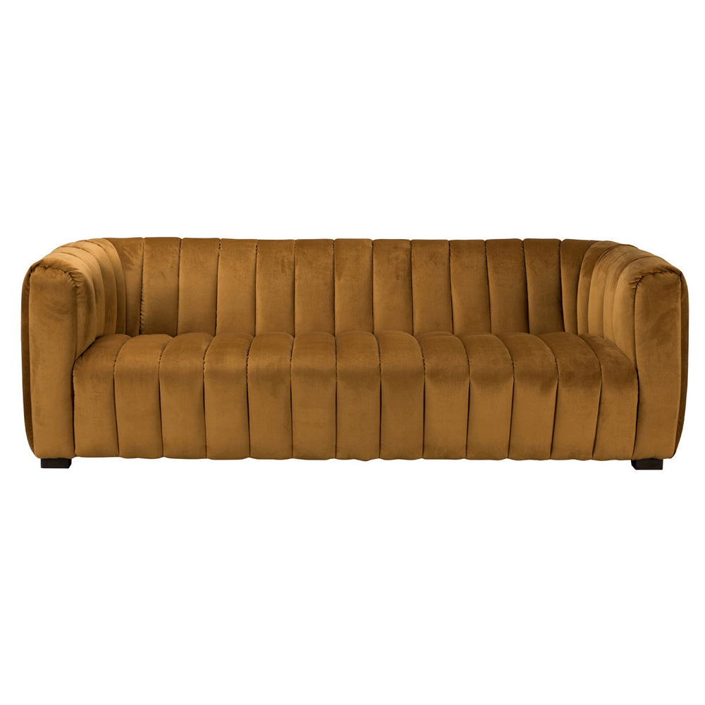 Claire Upholstered Velvet Sofa in Amber with Channel-Tufted Design