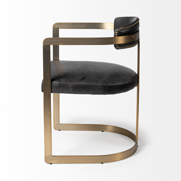 Hollyfield II 20.5L X 21.5W X 29.5H Black Leather Seat Gold Iron Frame Dining Chair
