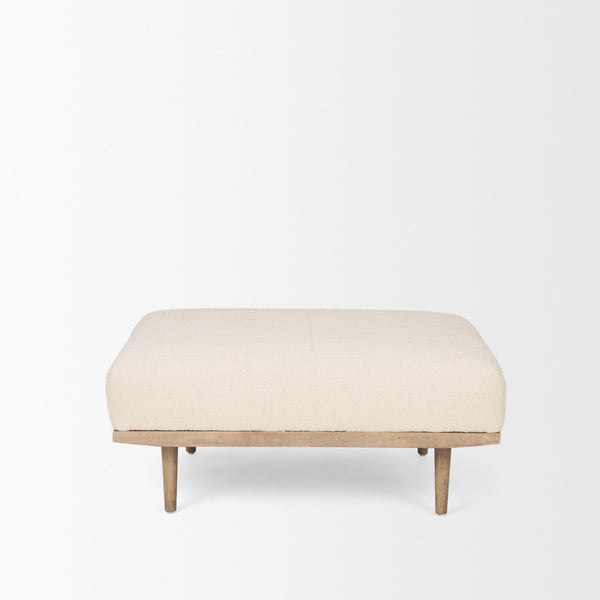 Shae Brown Wood w/ Oatmeal Fabric Ottoman