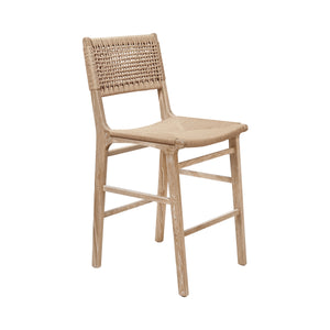WOVEN BACK COUNTER STOOL WITH RUSH SEAT IN CERUSED OAK