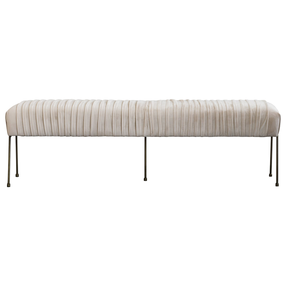 Merritt Velvet Fabric Pleated Bench In Dulce Sand