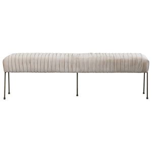 Merritt Velvet Fabric Pleated Bench In Dulce Sand
