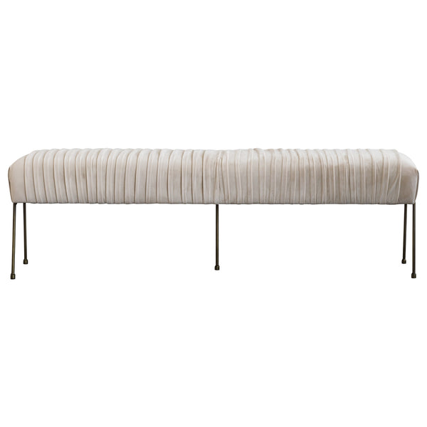 Merritt Velvet Fabric Pleated Bench In Dulce Sand