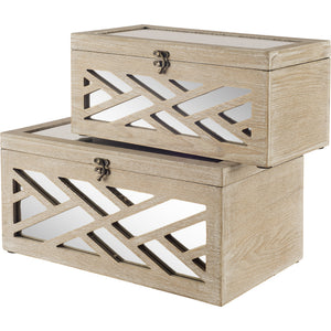 Tiffany (Set of 2) Off-White Wooden W/ Mirror Inlay Chevron Boxes