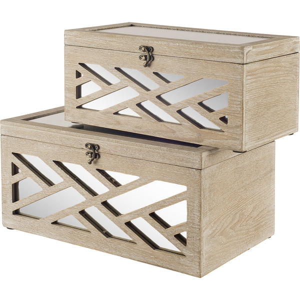 Tiffany (Set of 2) Off-White Wooden W/ Mirror Inlay Chevron Boxes