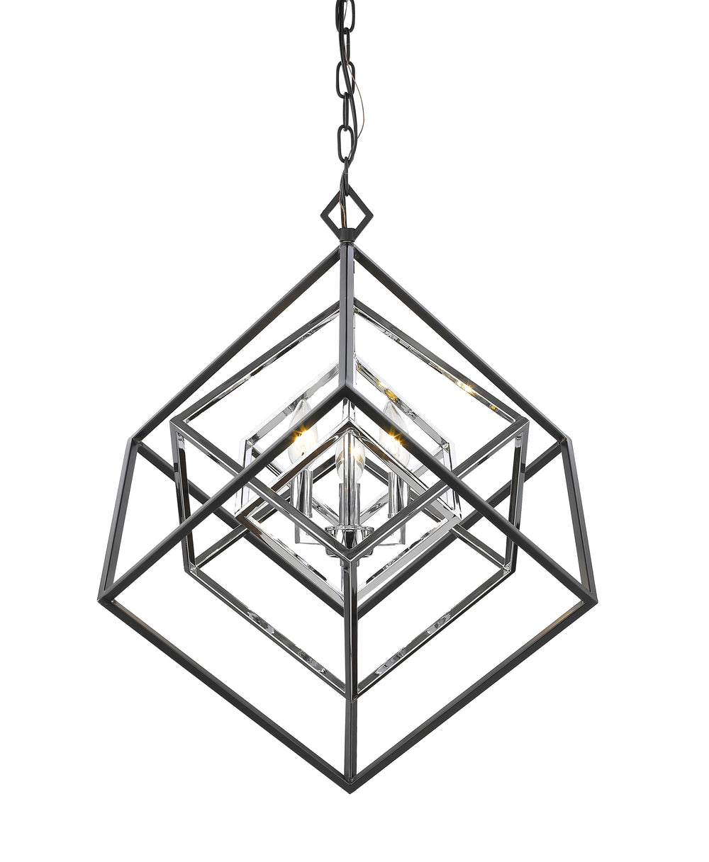 Euclid 3 Light Chandelier in Chrome + Matte Black Finish