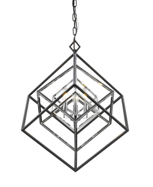 Euclid 3 Light Chandelier in Chrome + Matte Black Finish