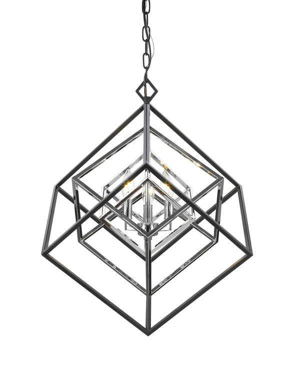 Euclid 3 Light Chandelier in Chrome + Matte Black Finish