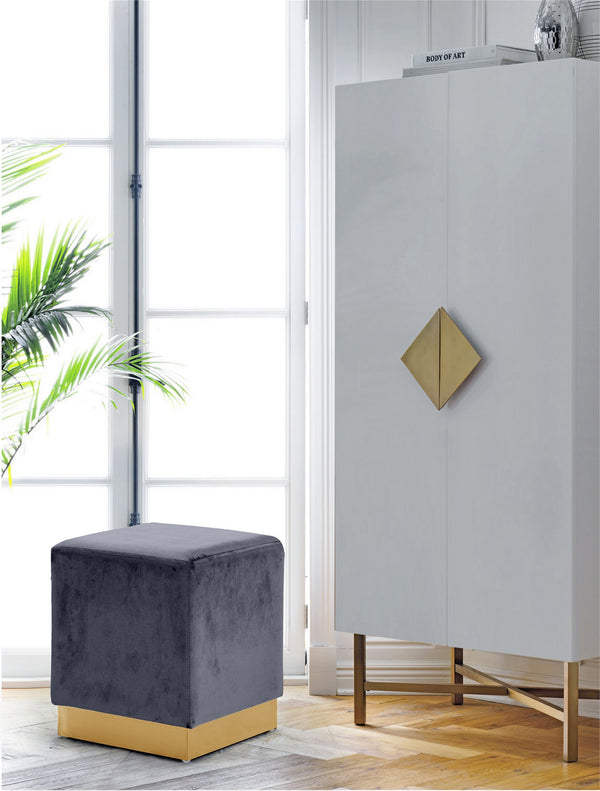 Daniel Ottoman/Stool In Grey Velvet and Gold