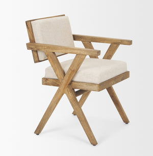 Topanga I Cream Fabric Wrap Medium Brown Wooden Frame Dining Chair