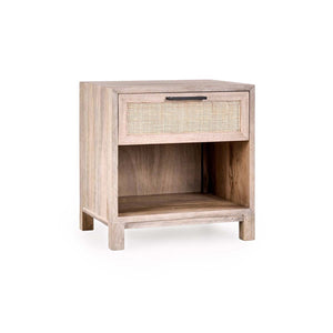 Jensen Solid Wood Nightstand with Cane Detailing - Taupe
